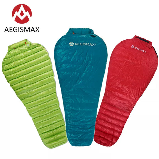 AEGISMAX Ultraleichter Outdoor-Camping-Daunenschlafsack für Erwachsene, Nylon-Mumien-Dreijahreszeiten-Gänsedaunenschlafsack